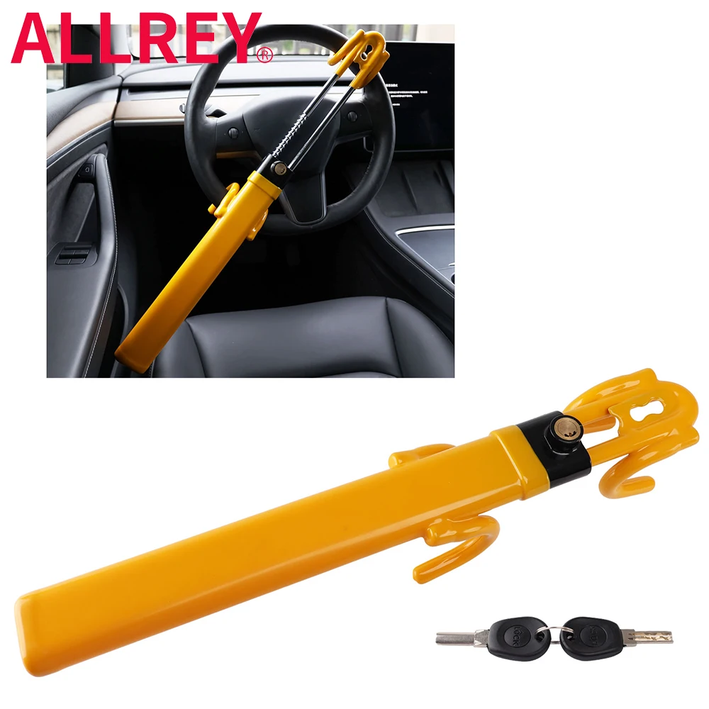 Double Locks ALLREY Hook Heavy Duty Double Anti Theft Adjustable Length Car Lock Steering Wheel Lock Safety Tool Accessory smile