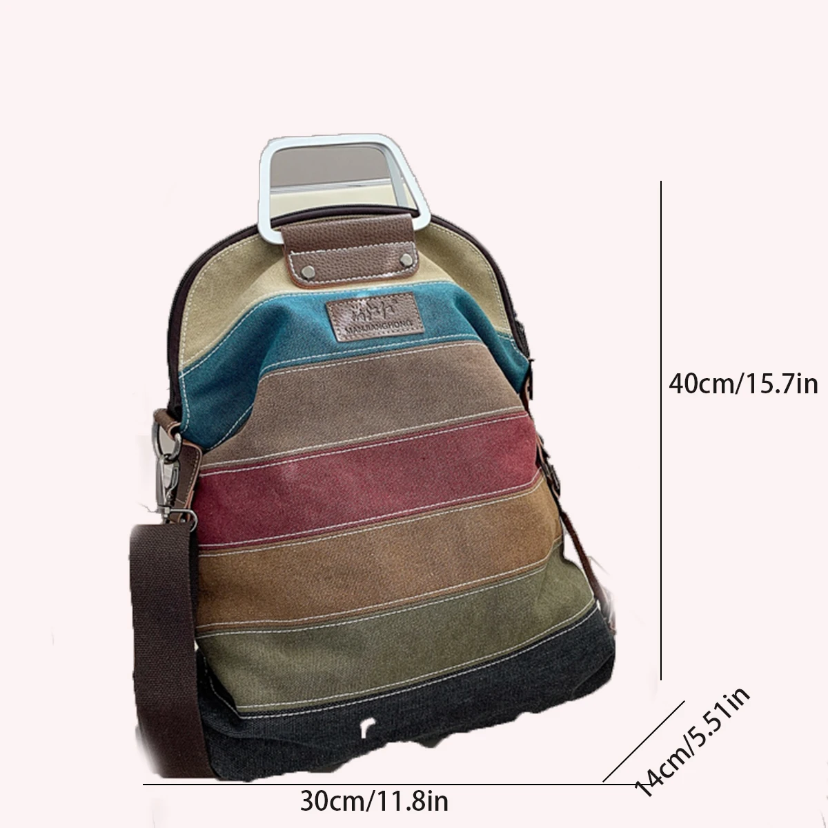 Backpack, Multi-Color Striped Canvas Women's Top Handle Daypack, Functional Shoulder Bag smile Backpack, Daypack,