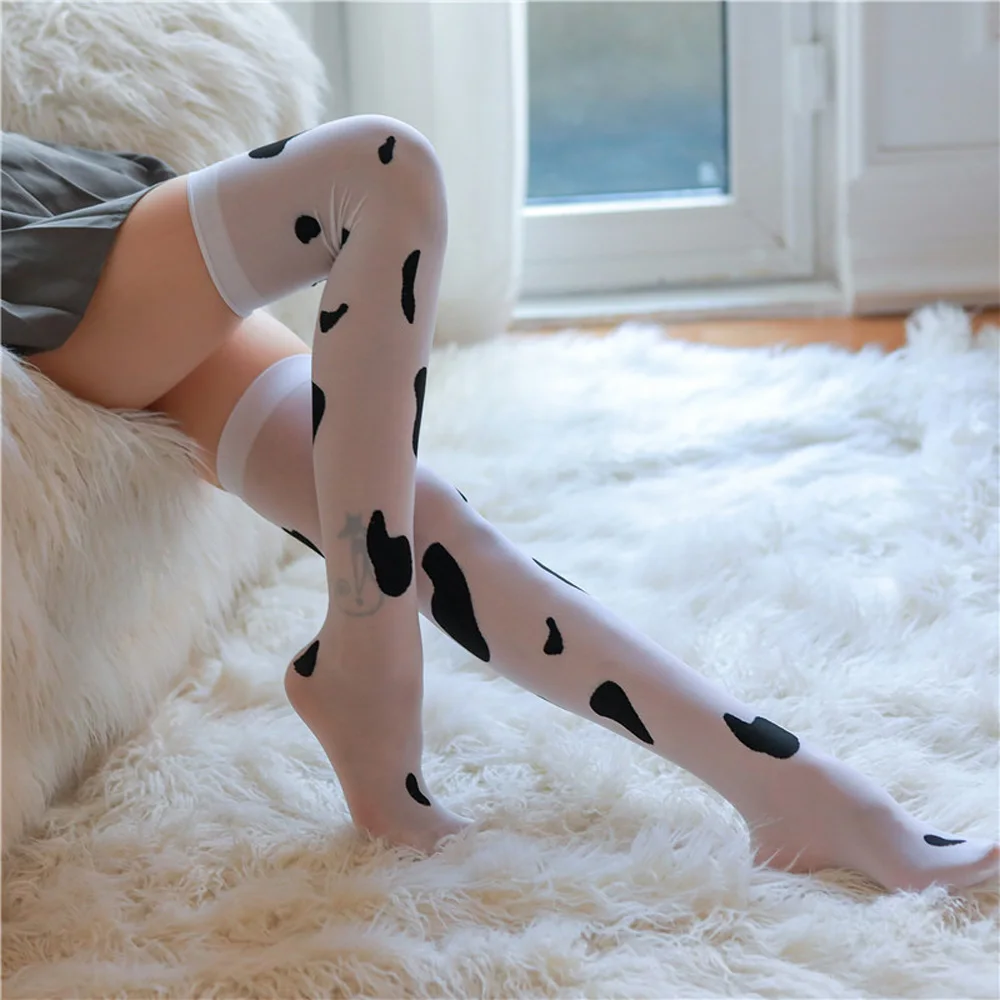 Women's Cosplay Stockings new Kawaii Cow Spots 2025 Printed Thigh High Stockings Cute Lovely Milk Pantyhose