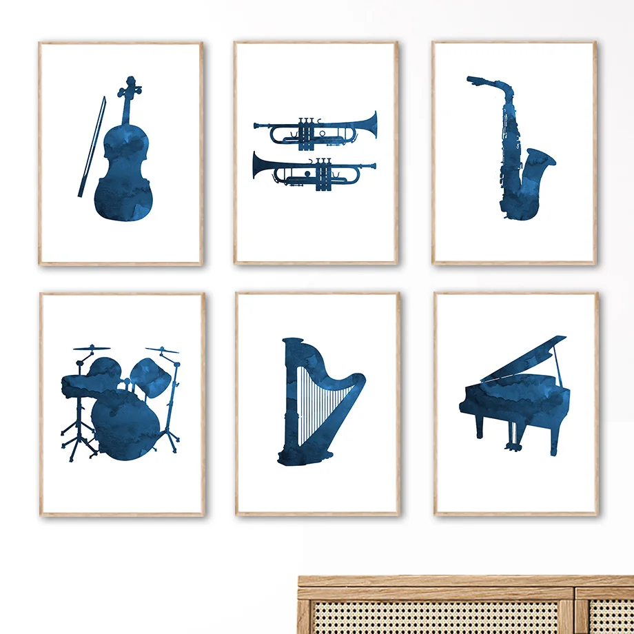 Piano Cello Saxophone Guitar Musical Instrument Wall Art Nordic Posters And Prints Canvas Painting Pictures Baby Kids Room Decor