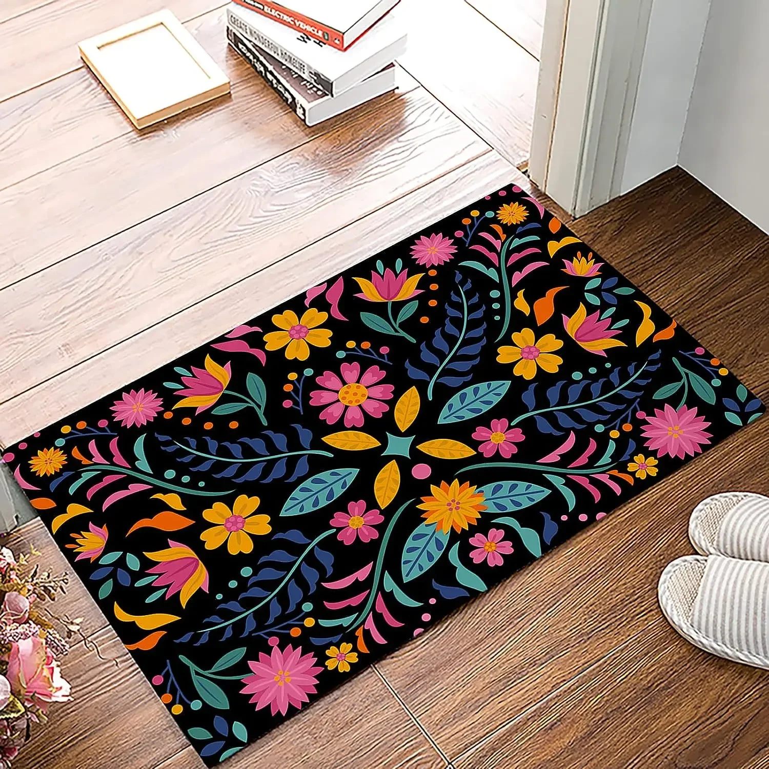 The ddmysmile Mexican Day Of Dead Entrance Doormat Decor Kitchen Hallway Balcony Runners Rug Living Room Carpet Bedroom Non-Slip Floor Mat Smile