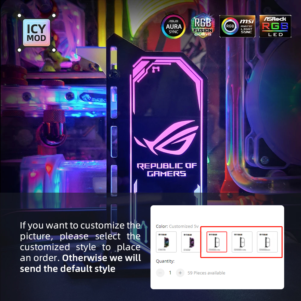 Vertical GPU Support Customize Colorful VGA Bracket Video Card Stand GPU Holder 12V/5V AURA SYNC WaterCooler PC MOD RGB Lighting
