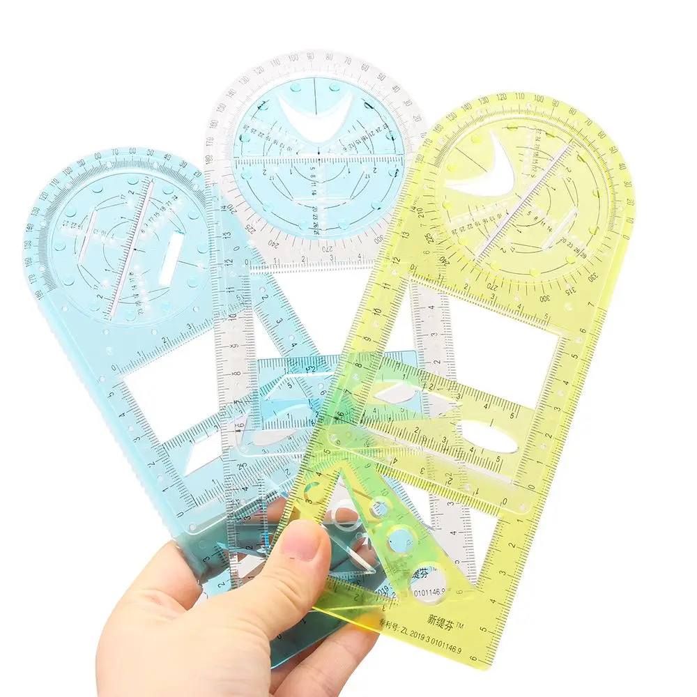 Multifunctional Ruler Plastic Geometric Rotatable Drawing Template Measuring Tool School Office Architecture Drafting ddmysmile Supply Smile