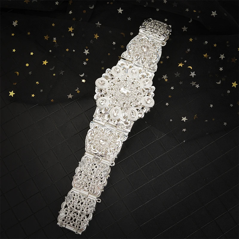 Moroccan Fashion Caftan Belts Crystal Grown for Women Arabic Gold Waist Chain Ethnic Bridal Jewelry 240401