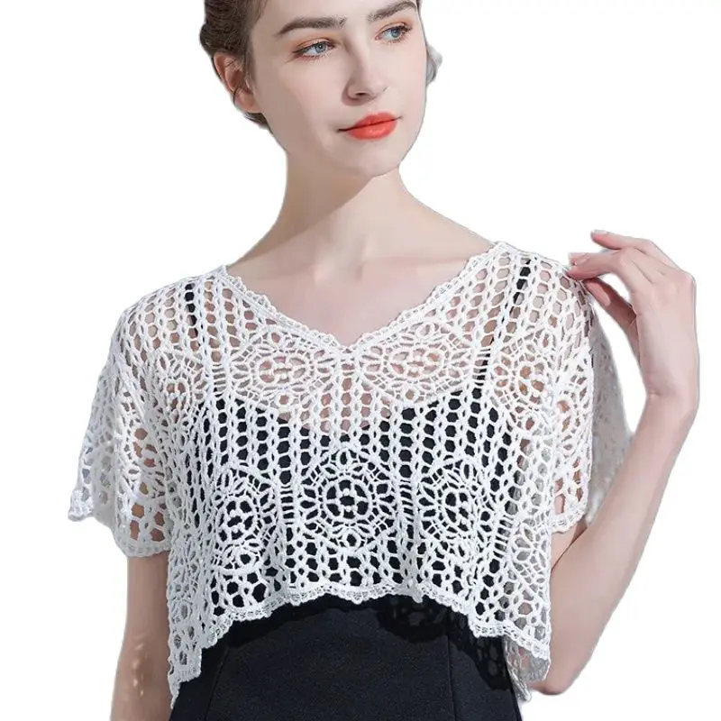 Women Short Sleeve Bolero Wedding Jacket Sunscreen Blouse Bolero Bridesmaid Top Cover Up Shawl Cape Shrug For Party Dress smile