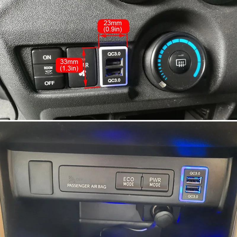 QC3.0 Car USB Port Fast Charger For TOYOTA Camry Land Cruiser 200 RAV4 Corolla Smartphone Quick Charging Adapter LED Accessories