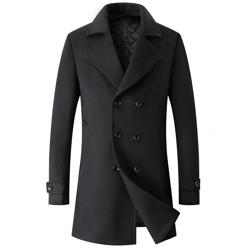 Double Breasted Coat Men Peacoat Wool Jacket Long Lapel Trench Coats Male Winter Windbreak Fashion Men Clothing