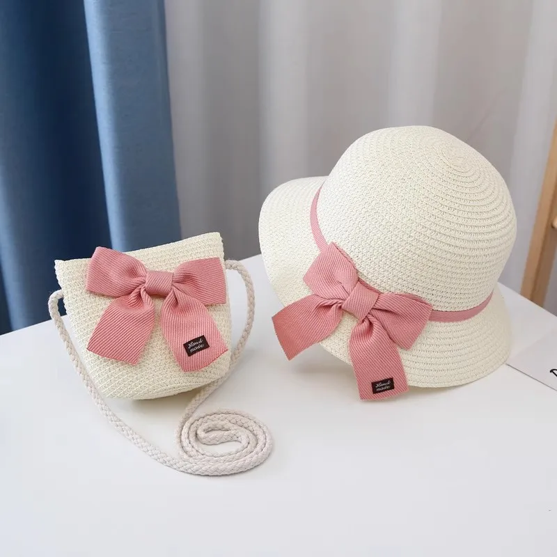Old Children's Year 2-8 Sun Hat Summer New Straw Bag Hat Set Baby Travel ddmysmile Sunscreen Beach Hat Sun Bucket Hat Children's Straw Hat S