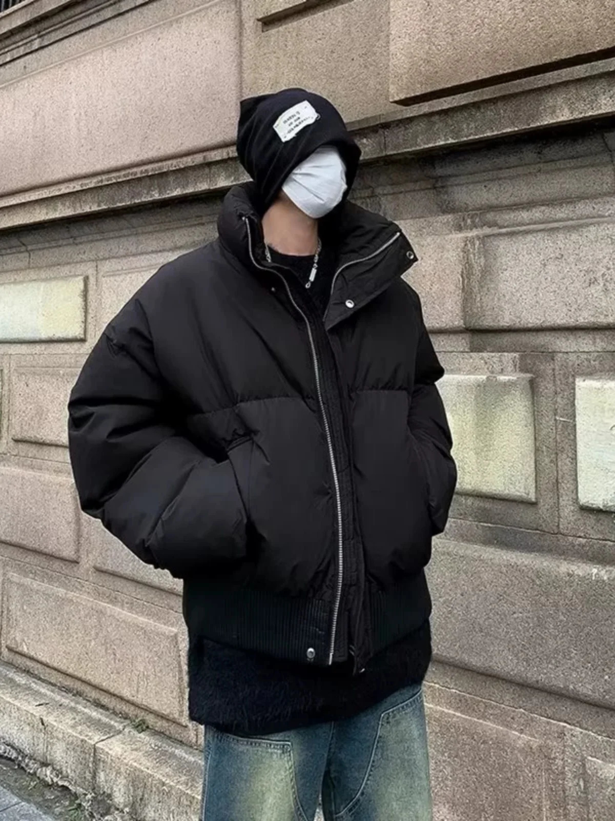 mens winter jacket streetwear inflatable jacket mens solid color padded jacket mens warm wool coat Parka coat mens A17 241108