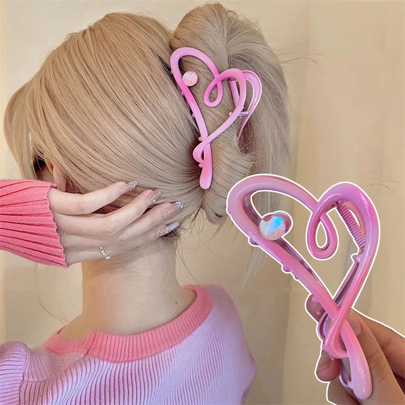 Irregular Metal Pink Dopamine Heart Rhinestone Hair Claws Women ddmysmile Girl Big Hair Clip Unique Autumn Winter Headwear New Jewelry Smile