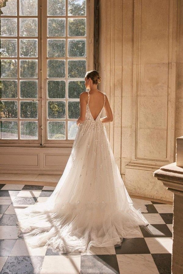 Sexy 2024 New A Line Spaghetti Straps Wedding Dresses Backless Appliques Tulle Ruffles Long Bridal Gowns Plus Size BC16587 ppliques