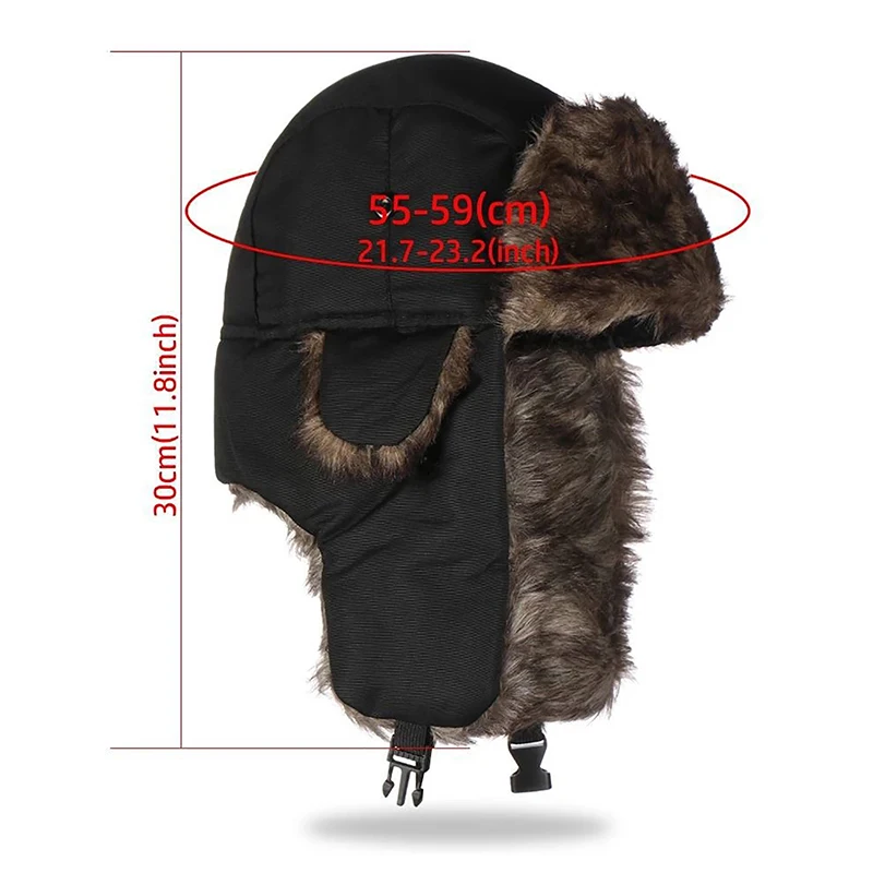 ddmysmile Beanie Unisex Winter Warm Black Earflap Hats Men Trapper Aviator Trooper Thicker Flaps Ski Hat Solid Russian Thermal Bomber Cap Smile