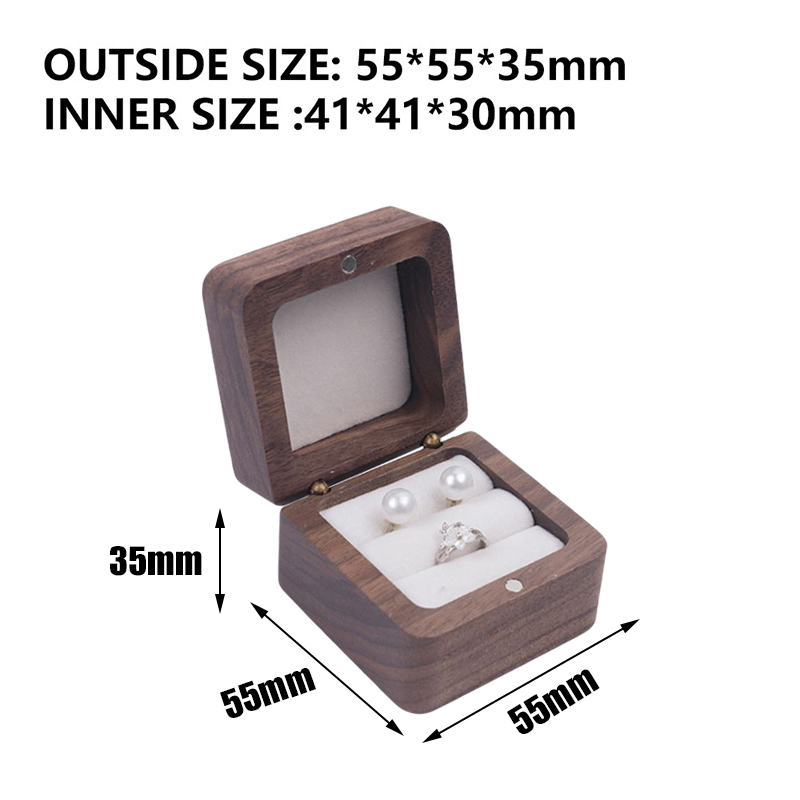 Vintage Square Wood Jewelry Box Ring Earring Bracelet Organizer Display Box Holder Wedding Anniversary Valentine's Day Gift Box