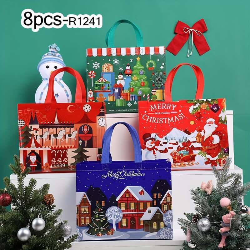 Christmas 8pcs/16pcs/20pcs,Festive Christmas Tree Santa Themed, for Holiday Gifts, Party Favors Shopping, 12.6*9.84*6.69inch,