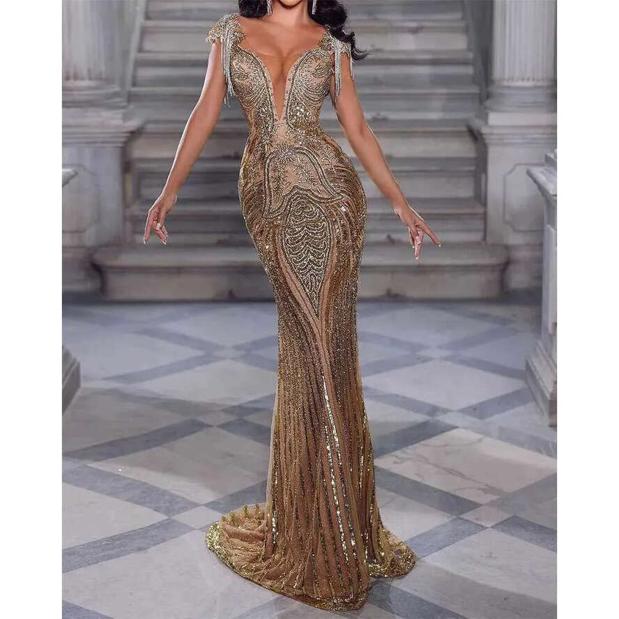 Gorgeous Evening Mermaid Backless Cut-Out Sequined Court Gown Party Dresses Vestido De Noite Custom Made 0213