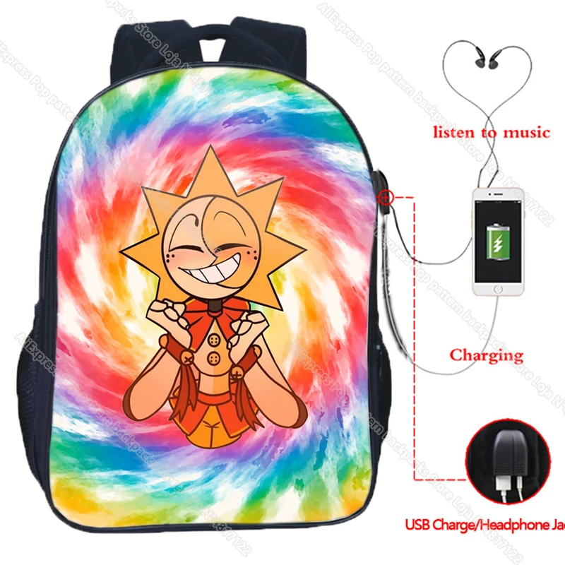 Sunrise Backpack Breach Security for Teenager Fnaf Sundrop Moondrop Boys Children School Bags Usb Charging Laptop Kids Book Bag smile