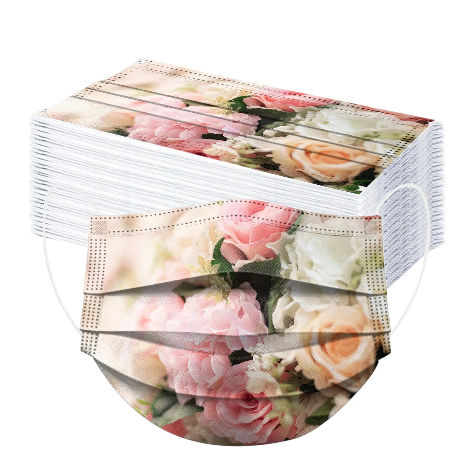 Flowers Disposable 50pcs Adults Mask 3ply Floral Print Mask Mascarillas Spring Mouth Cover Masque Halloween Cosplay Mascherine smile