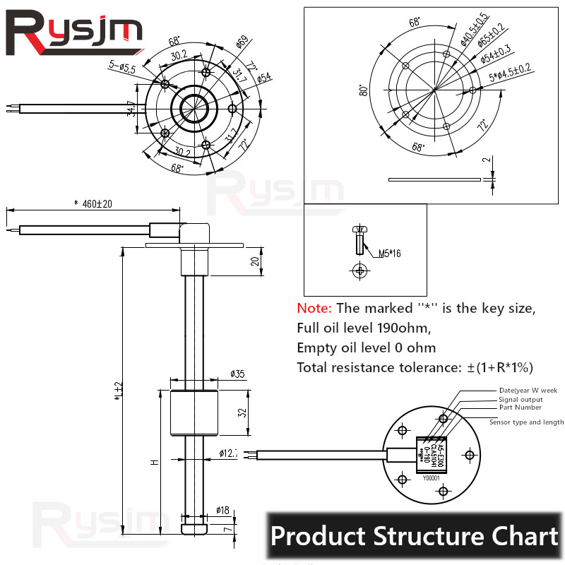 100/125/150/200/250/300mm Water Level Gauge Sensor fit 0-190ohm 240-33ohm 52mm Car Water Level Gauge Fuel gauge Fuel Sender Unit