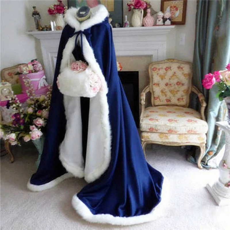 Cloak Fur Trim Satin Cape Shawl Winter Fur Coat Wraps Jackets With Hat Wraps Warm Newest ddmysmile Long Wedding Cloak Capes Smile