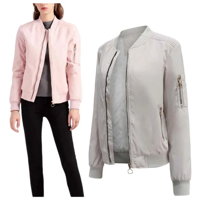 Spring Women Jacket Bomber Autumn Stand Collar Jacket Femme Baseball Jacket EU Size S-3XL smile