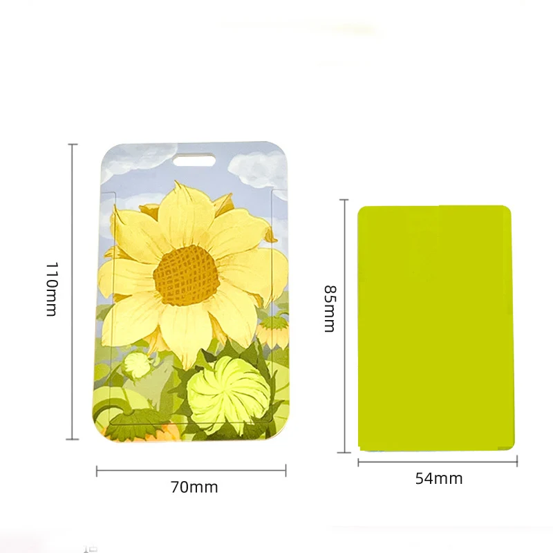Simple Women Girl Flowers Credit Card ID Bus Card Holder Bags with Lanyard Student Identity Badge Card Cover with Neck Strap Bag smile