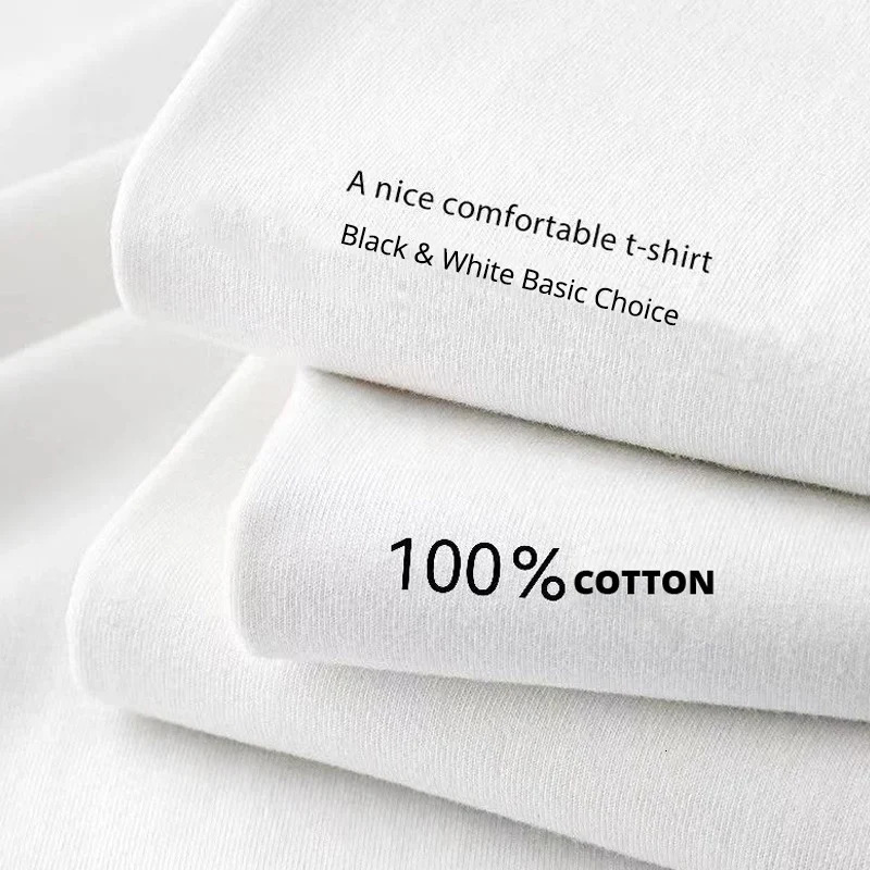 Summer Basic Black White Tops Tees 100% Cotton Short Sleeve Oversize Soft ONeck Harajuku TShirts S5XL 240409