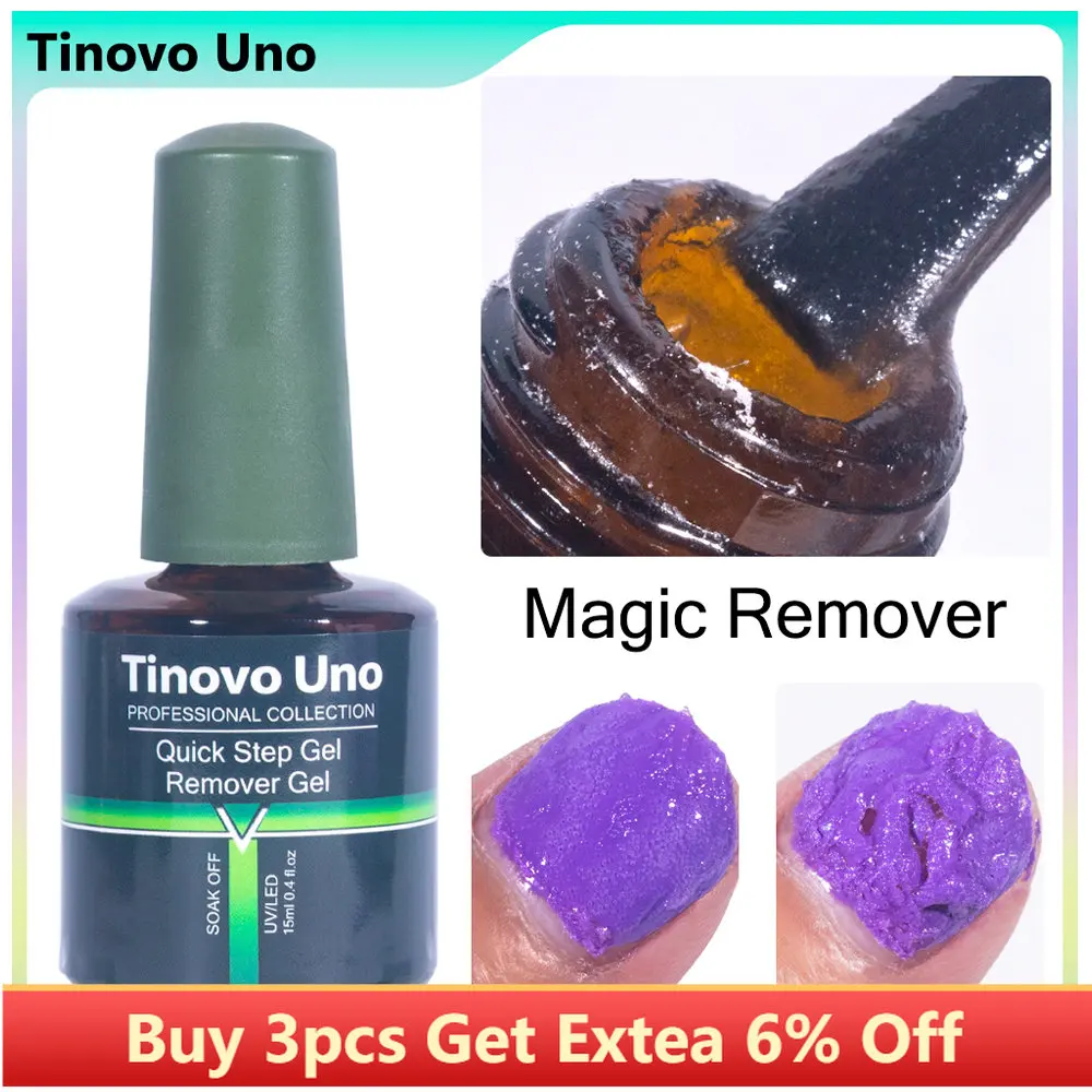 ddmysmile 15Ml Tinovo Magic Uno Remover Professional Quick Step Nail Gel Polish Remover Burst Semi Permanent Soak Off Degreasr Cream Smile