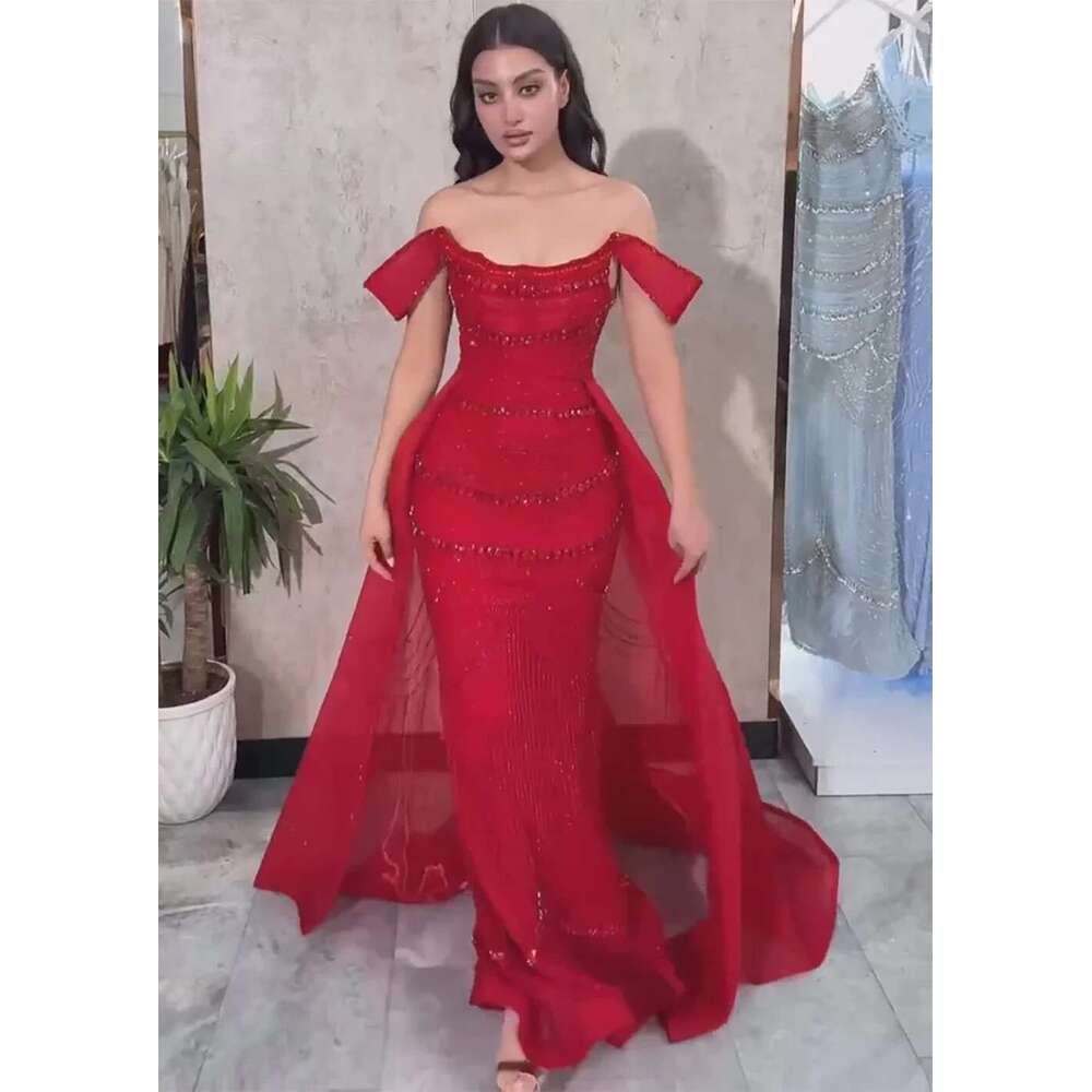 Arabic Pink Customized Mermaid Beaded Evening Gown With Detachable Satin Overskirt For Formal Ocn LA mal