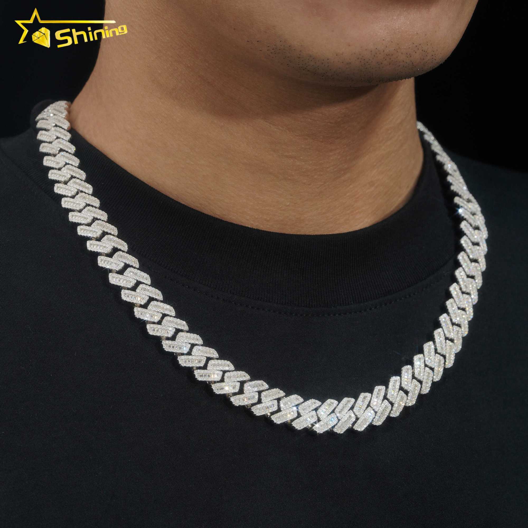 Pass Tester Sterg Sier Iced Out 12MM Baguette Miami Hip Hop Moissanite Dia Cuban k Chain