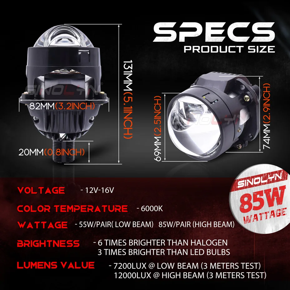 85W 2.5 Inch Bi LED Projector H7 LED H4 9005 9006 Angel Eyes Hyperboloid Lenses For Headlight 12000LM Car Lights Car Accessories