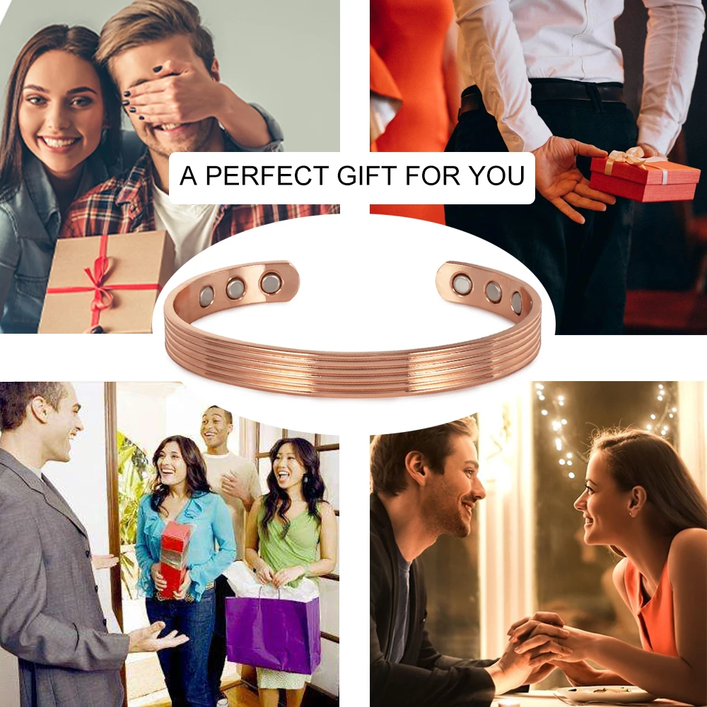 Copper Magnetic Bracelet Pure Adjustable Cuff High Magnets Bangles Solid Copper Health Energy Resizable Jewelry for Men Women smile