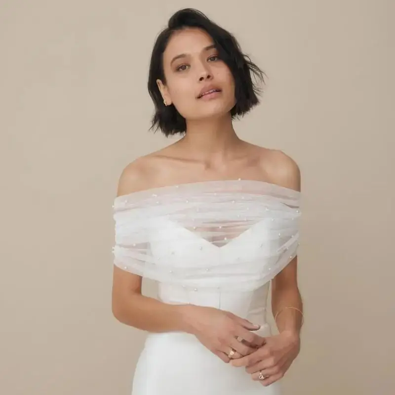 Wedding Jackets Pearls Vg73 Beaded Top Wrap See-Through Bolero Bridal Vest Short Wedding Shawl Bachelorette Party ddmysmile Accessories Smile