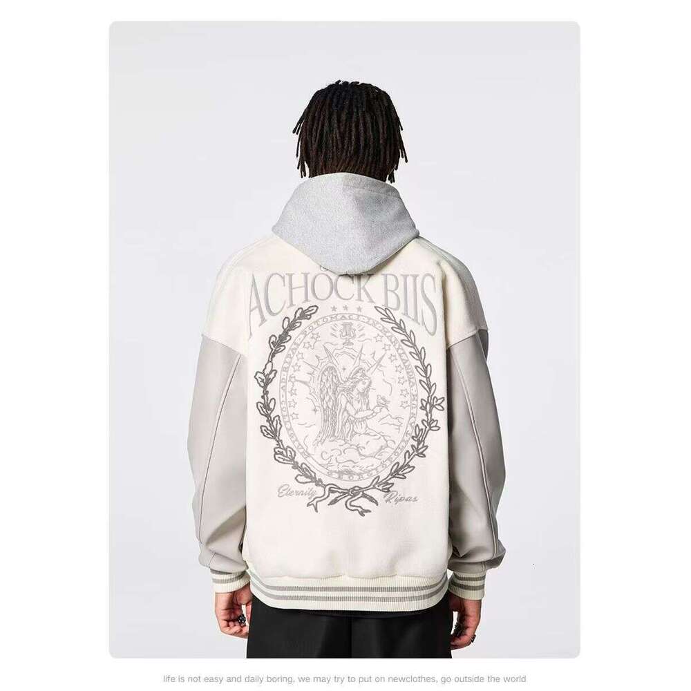 Vintage Varsity Men Oversized Collage Jackets Embroidered Spliced PU Leather Sleeves Men's Baseball Coat