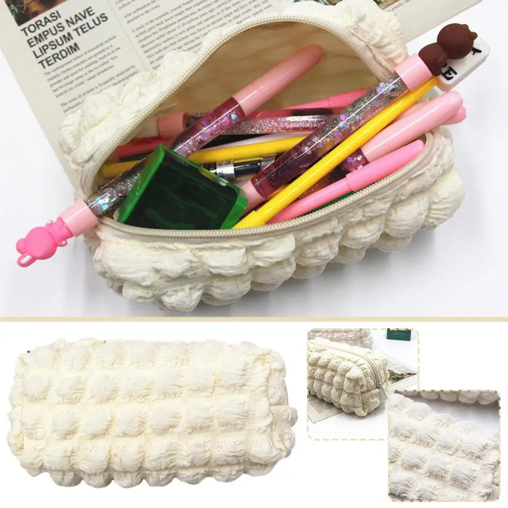 2023 New Large Capacity Cute Pencil Case Student Soft Fufu Puff Pen Case For School Supplies Pencil Pouch Z6E3