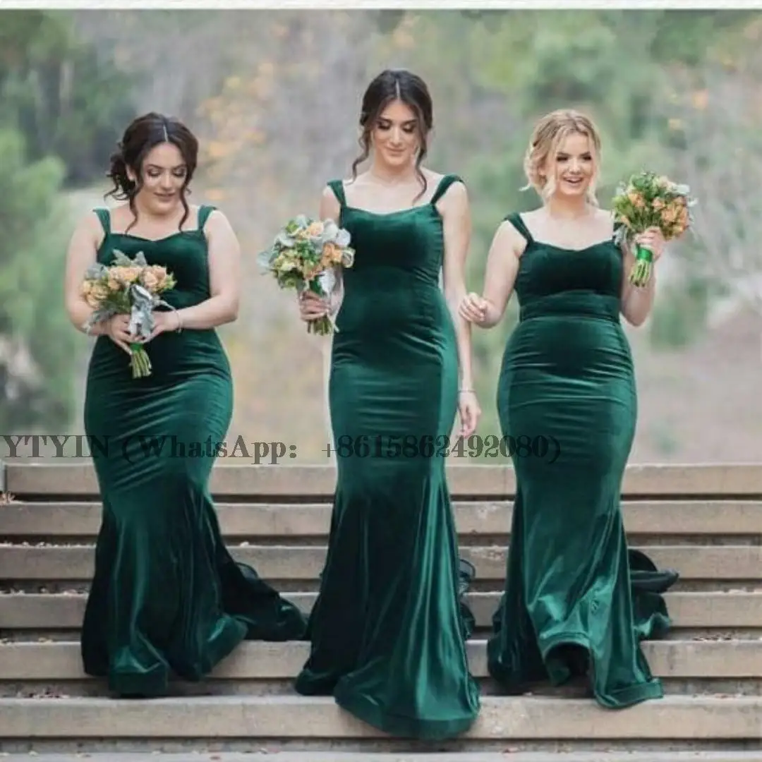 Green Bridesmaid Women's Veet Dresses Mermaid Regular Straps Sweetheart Sweep Train Evening Dress smile