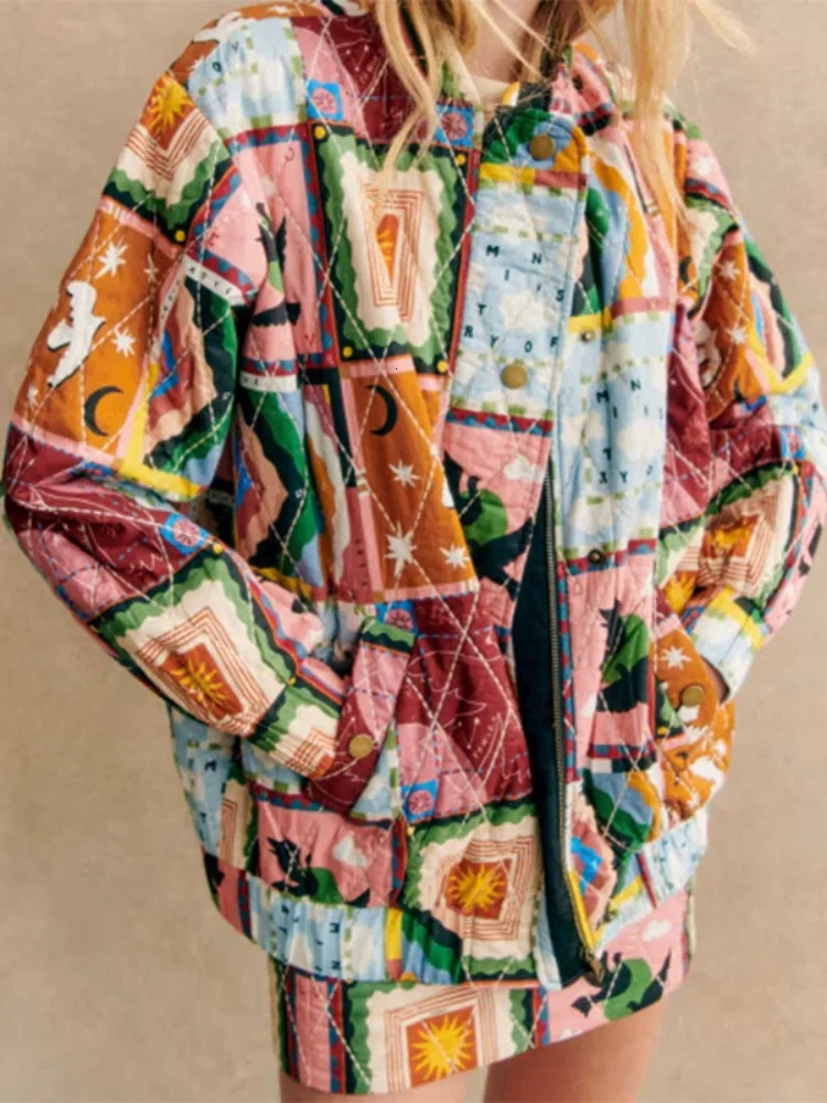 Print Skirt Suit Women 2024 Spring Summer Stand Collar Long Sleeve Zipper Coats Female Fashion Slim Mini Skirts Office Lady Sets 240401