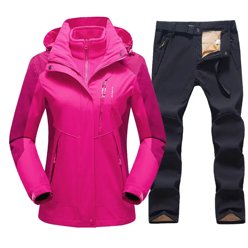 Suit Ski Winter Women Warm Waterproof Outdoor Sports Snow 2 in 1 Jackets and Fleece Pants Female Ski Equipment Snowboard Jacket smile
