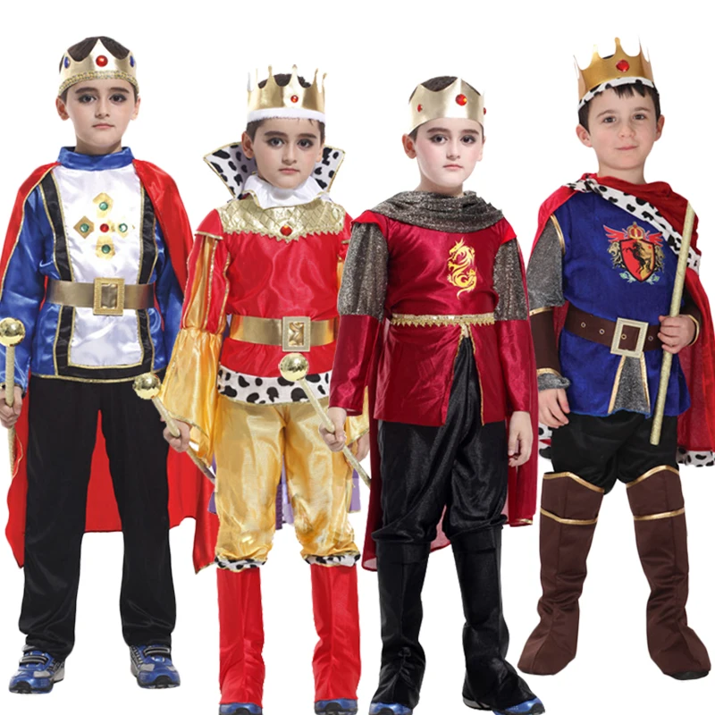 The King Purim Halloween Prince With Crown Costume For ddmysmile Boys Girl Kids Children Fantasia Carnival Clothing Sets Smile