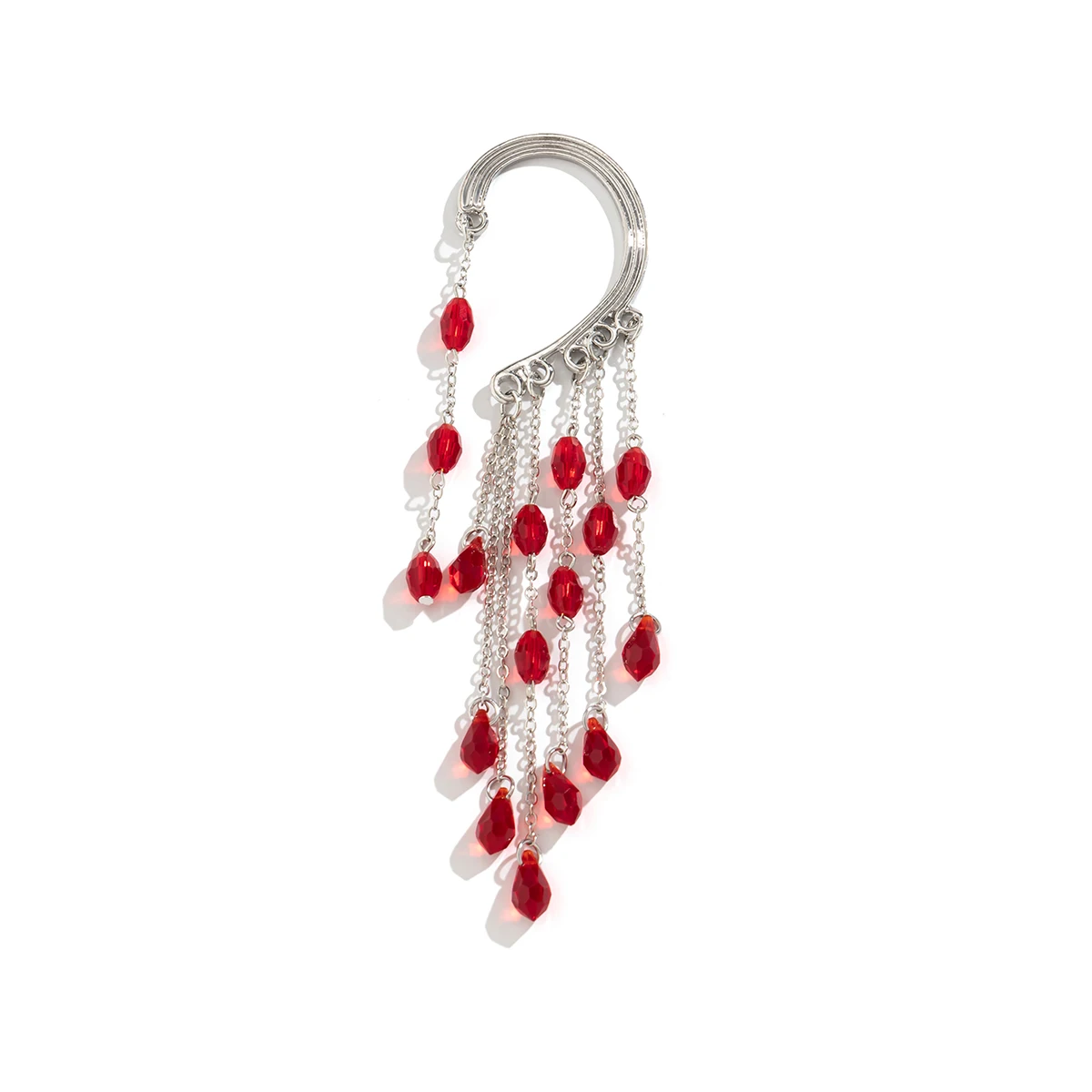 Ingemark 1PC Long 2025 Tassel Red Crystal Clip Earring for Women Wedding Bridal Elf No Piercing new Fake Cartilage Ear Bone Clips Jewelry