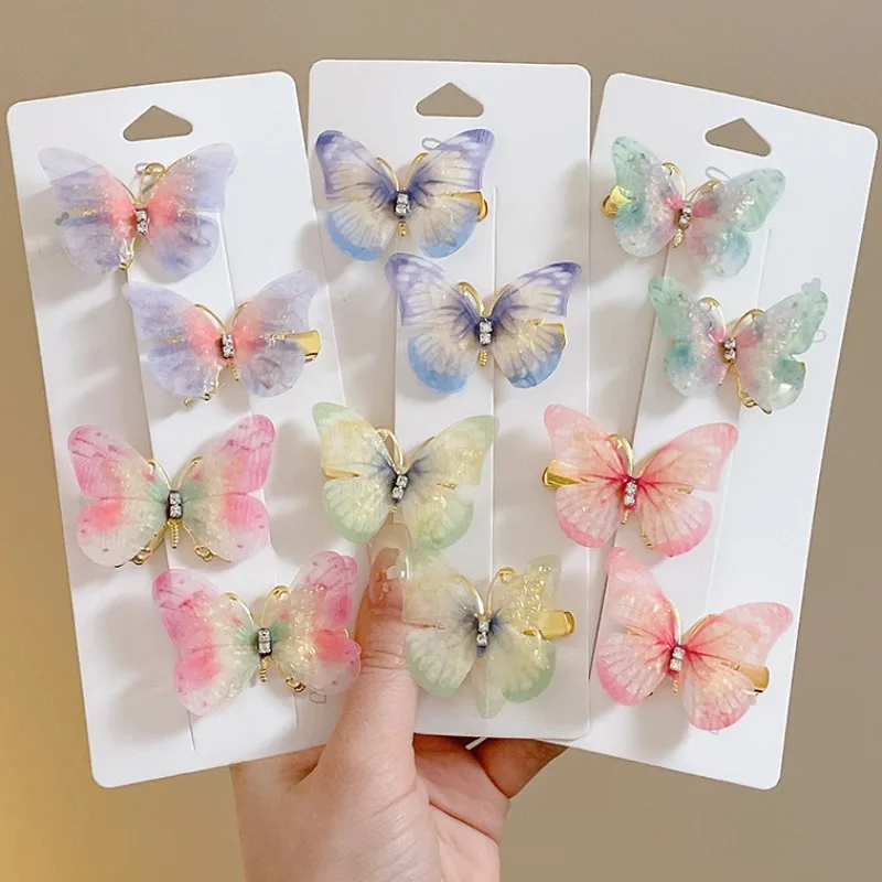 Clips Hair 3D Butterfly Dia ddmysmile Gradient Color Hairpin Baby Girl Moving Wings Bownot Hairpin Barrettes Hairgrip Hair Accessories Smile