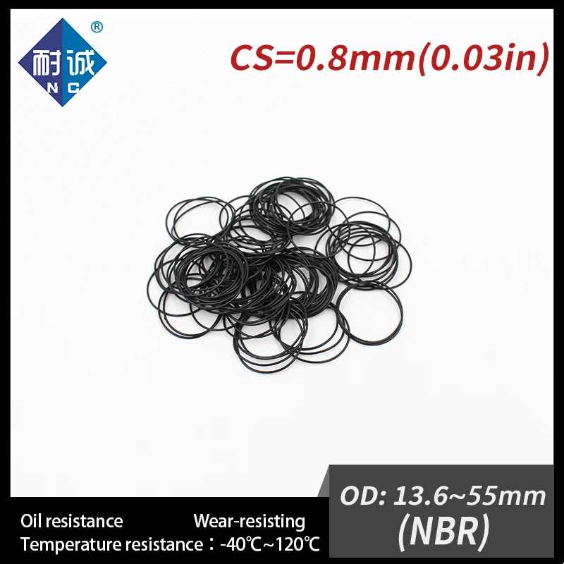 5 PCS / Lot Nitrile Rubber O-ring Black NBR 70A CS 0.8mm OD 13.6/18/22.3/25/30.6/32.8/42/47/55*0.8 O Ring Gasket Oil Waterproof