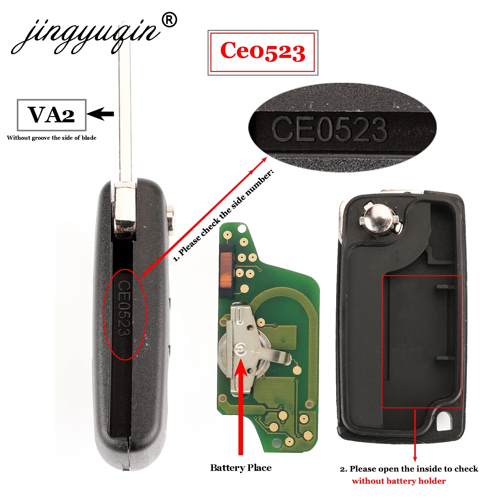 ASK/FSK ID46 jingyuqin 433Mhz For Citroen C2 C3 C4 C5 C6 C8 3 Buttons light Flip Remote Car Key Fob VA2/HCA Blade CE0523 Ce0536 smile