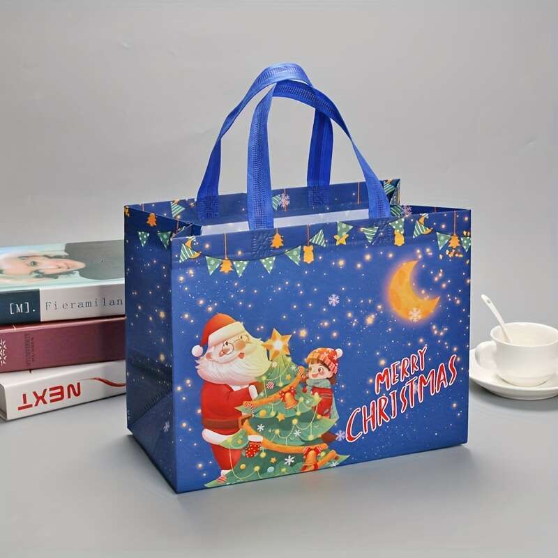 Christmas 8pcs Reusable Fabric Christmas Tote Shopping Bags, Non-woven Gift Bags