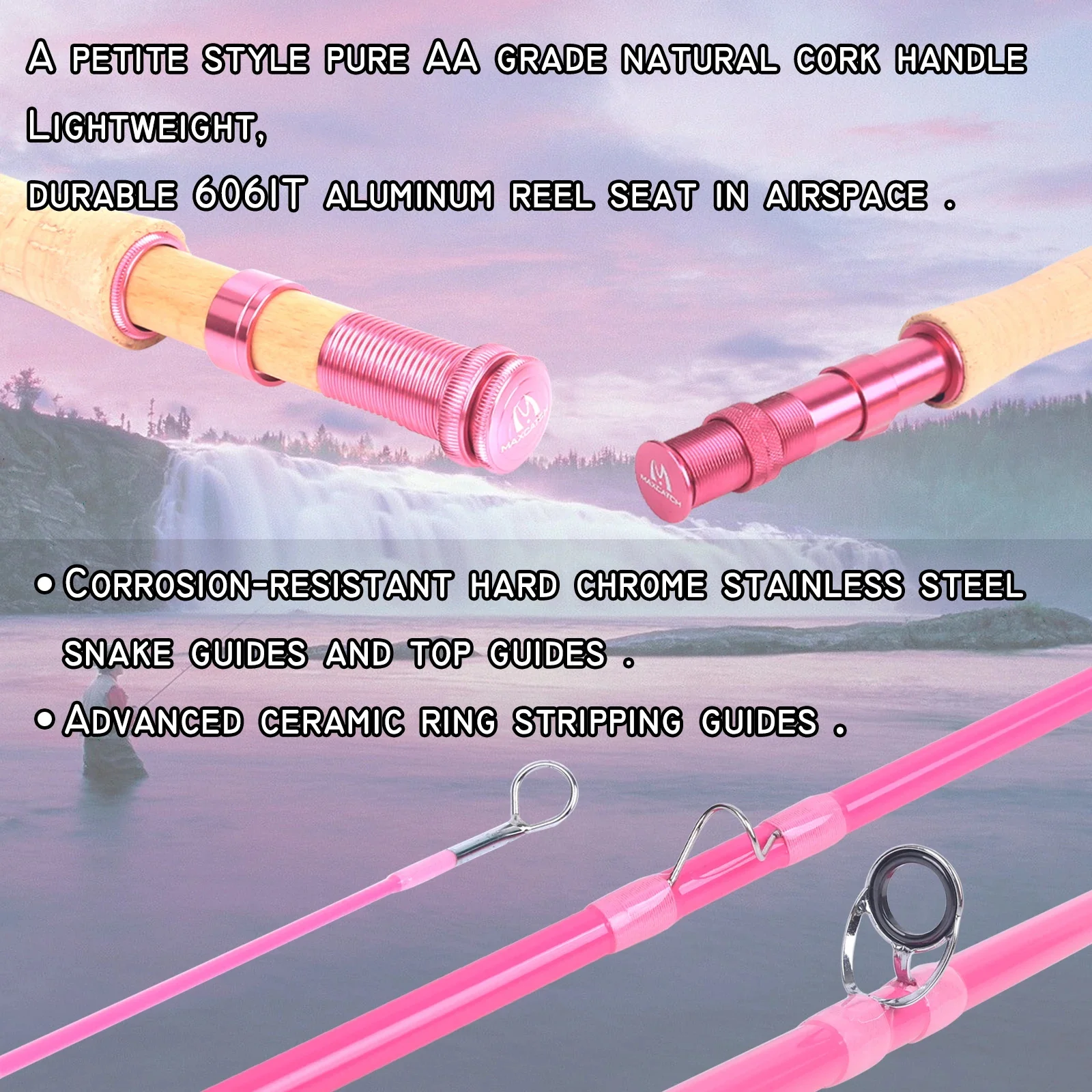 2Wt/5Wt Women Maximumcatch 6'6''/9'0'' Pink Fly Fishing ddmysmile Rod Medium-Fast With Extra Hard Rod Tube Smile 6'