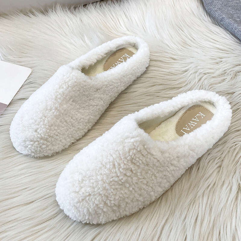 2025 Winter Wool Slippers Women Curly Sheep Fur Flat Shoes Warm Cozy Slip On Pantuflas House Slides Femme Cotton Lambswool Mules