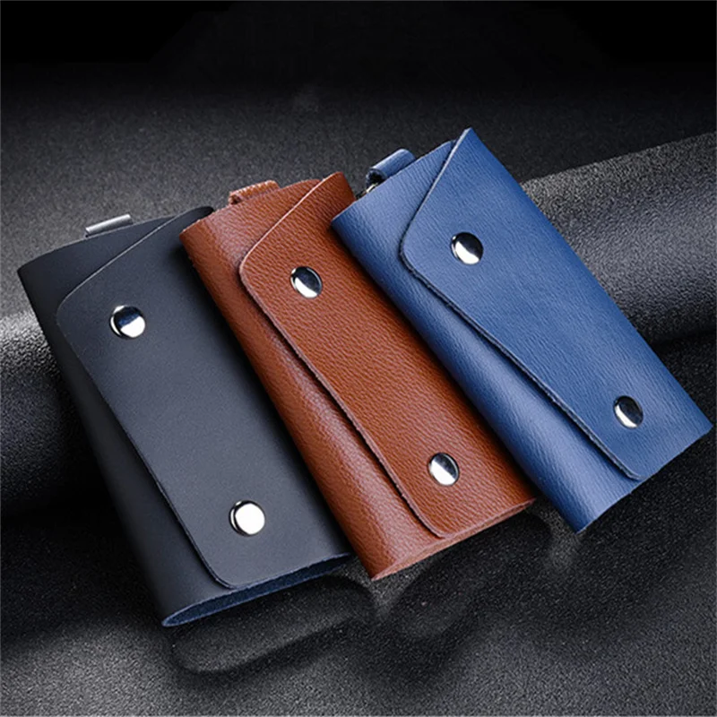 Holder Key Portable Leather Unisex Bag Case Cover Car Keychain Housekeeper Holders Mini ddmysmile Card Bags Simple Solid Color Wallet Smile