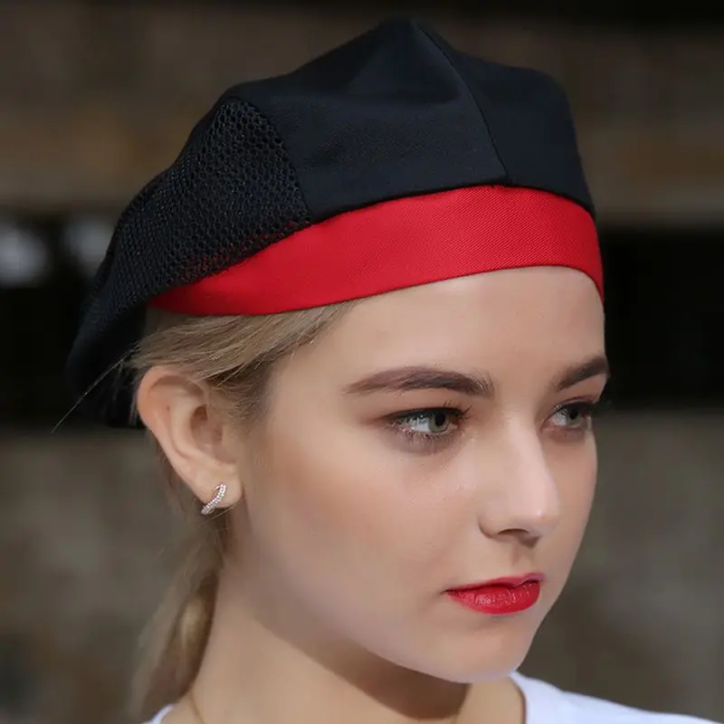 Hat Beret Waiter Cowgirl Cap Breathable Net Chef Hat Front Hat Catering Milk Tea Baking Men Women smile