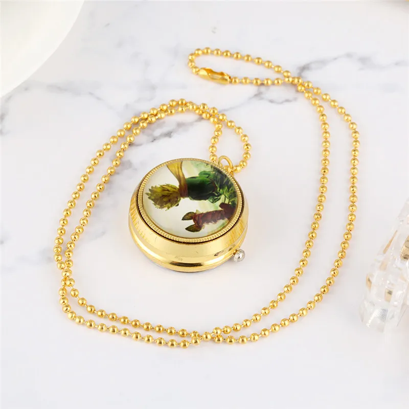 Case Little Boy Golden Design Small Size Quartz Pocket Watch for Men Women Sweater Necklace Chain Timepiece Reloj De Bolsillo smile