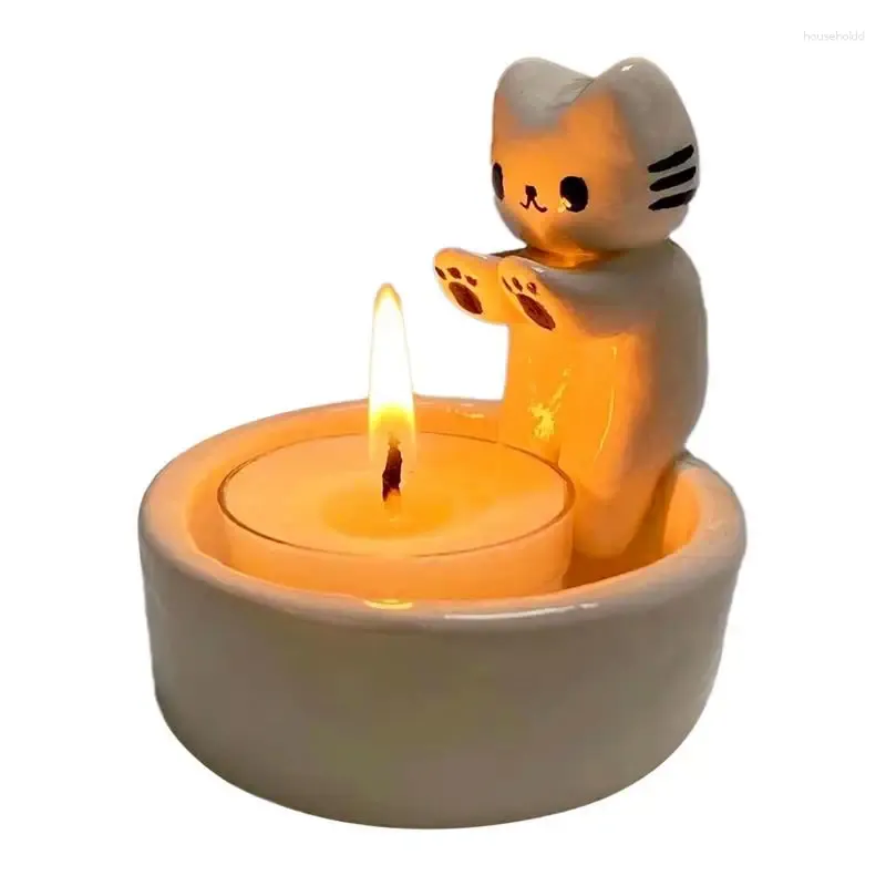 Candle Holders Kitten Holder Warm Paw Cat Plaster Cute Cartoon Home Decoration Craft Gift For Girls Women 0409 H260310