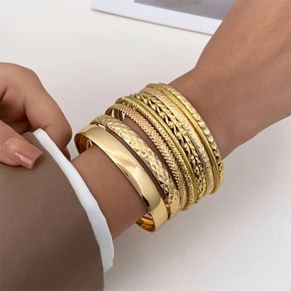 Color Vintage Bracelet Gold Set On Hand Ornament Ethnic Style Metal ddmysmile Bangles For Women Jewelry Gift Smile